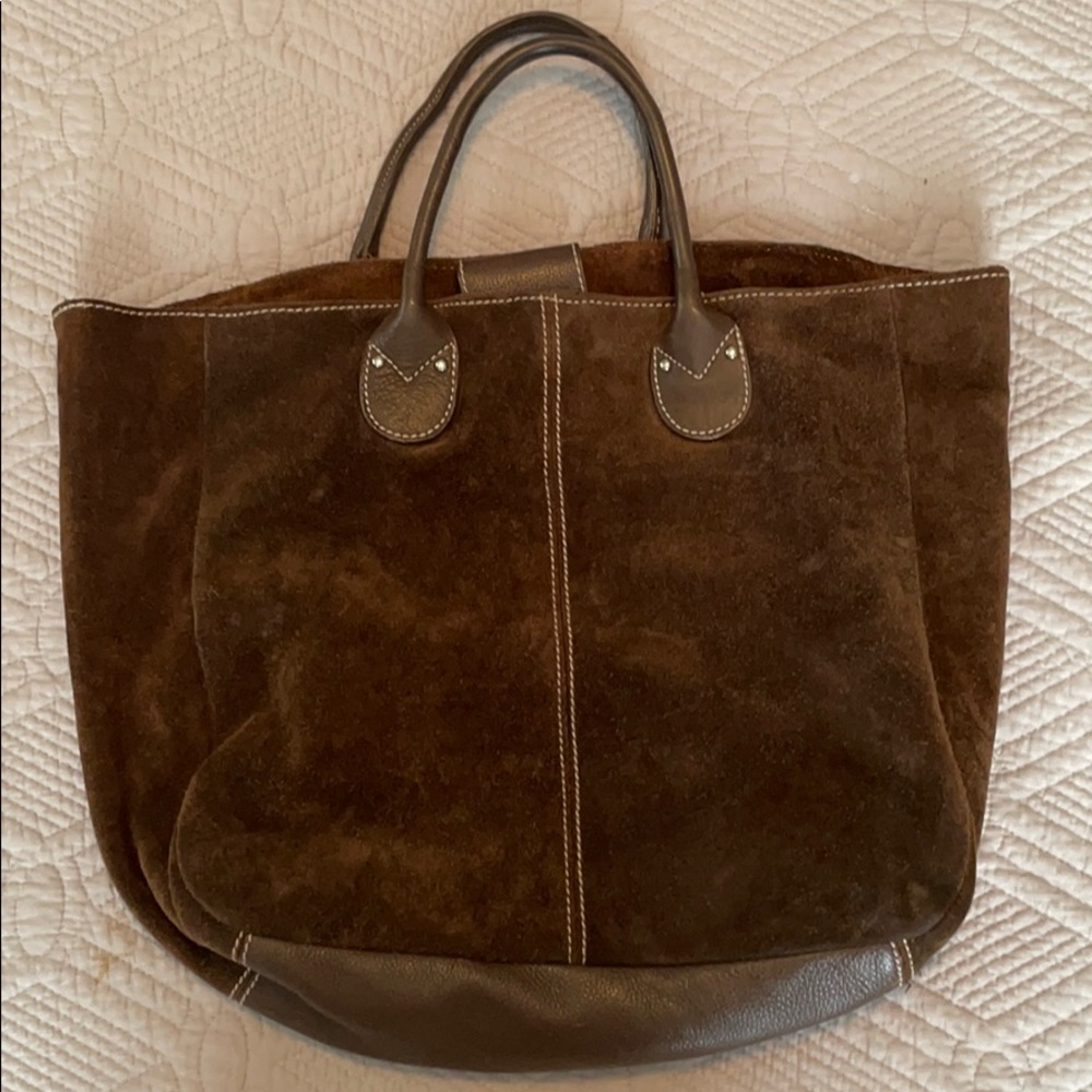 Valerie Stevens brown suede tote. Fab bag for fall/winter!
